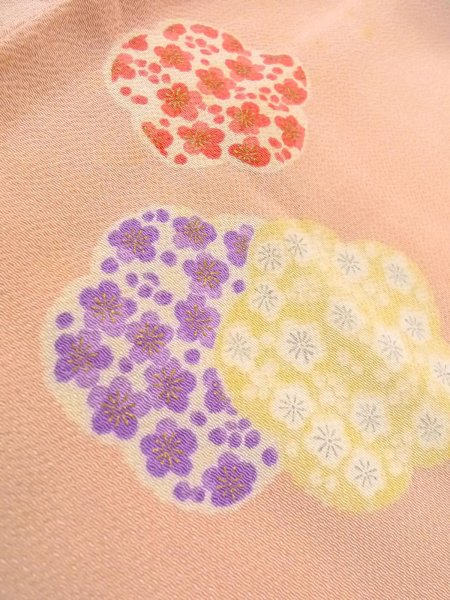 画像9: O0312H 女性用小紋  シルク（正絹） 薄い桃色, 梅 【中古】【USED】【リサイクル】 ★☆☆☆☆【O0312H】 (9)