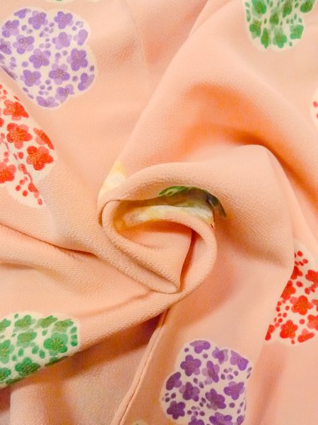 画像12: O0312H 女性用小紋  シルク（正絹） 薄い桃色, 梅 【中古】【USED】【リサイクル】 ★☆☆☆☆【O0312H】 (12)