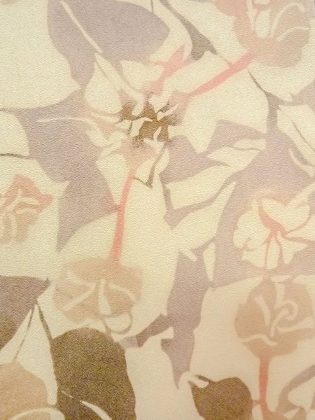 画像6: O0312I 女性用小紋  シルク(正絹) 薄いオフ ホワイト, 葉 【中古】【USED】【リサイクル】 ★★★☆☆【O0312I】 (6)