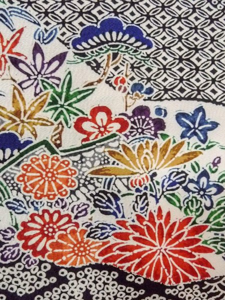 画像5: O0312J 女性用小紋  シルク(正絹) 黒, 桜 【中古】【USED】【リサイクル】 ★★★☆☆【O0312J】 (5)