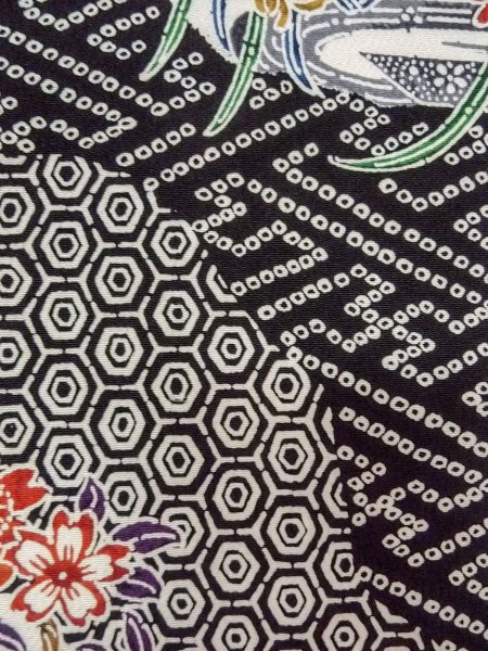 画像6: O0312J 女性用小紋  シルク(正絹) 黒, 桜 【中古】【USED】【リサイクル】 ★★★☆☆【O0312J】 (6)