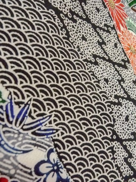 画像8: O0312J 女性用小紋  シルク(正絹) 黒, 桜 【中古】【USED】【リサイクル】 ★★★☆☆【O0312J】 (8)