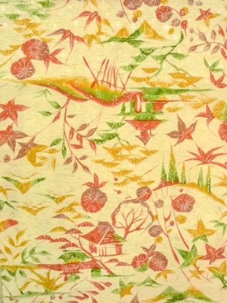画像4: O0312L 女性用小紋  シルク(正絹) 淡い薄い黄色, 梅 【中古】【USED】【リサイクル】 ★★★☆☆【O0312L】 (4)