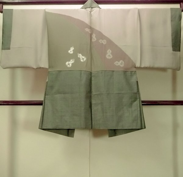 画像3: O0312R 男性用羽織 大島紬 シルク（正絹） 灰色, 亀甲 【中古】【USED】【リサイクル】 ★★★☆☆【O0312R】 (3)