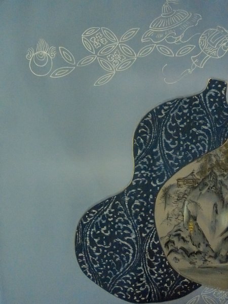 画像4: O0312V 男性用羽織  シルク（正絹） 深い藍, 亀甲 【中古】【USED】【リサイクル】 ★★☆☆☆【O0312V】 (4)