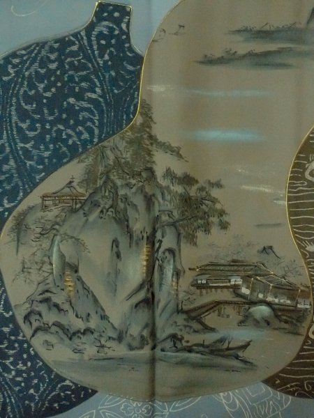 画像6: O0312V 男性用羽織  シルク（正絹） 深い藍, 亀甲 【中古】【USED】【リサイクル】 ★★☆☆☆【O0312V】 (6)