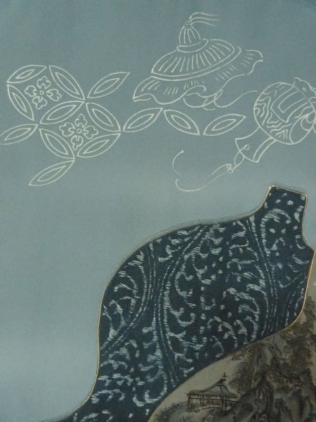 画像8: O0312V 男性用羽織  シルク（正絹） 深い藍, 亀甲 【中古】【USED】【リサイクル】 ★★☆☆☆【O0312V】 (8)