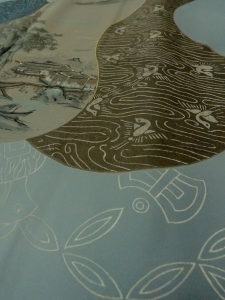 画像9: O0312V 男性用羽織  シルク（正絹） 深い藍, 亀甲 【中古】【USED】【リサイクル】 ★★☆☆☆【O0312V】 (9)