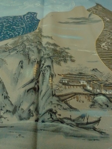 画像10: O0312V 男性用羽織  シルク（正絹） 深い藍, 亀甲 【中古】【USED】【リサイクル】 ★★☆☆☆【O0312V】 (10)