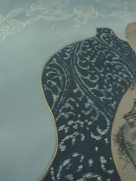 画像11: O0312V 男性用羽織  シルク（正絹） 深い藍, 亀甲 【中古】【USED】【リサイクル】 ★★☆☆☆【O0312V】 (11)