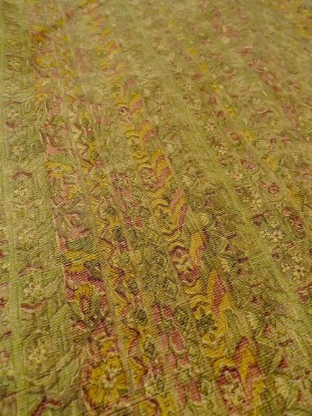 画像9: O0328B 女性用紬  シルク(正絹) 灰色がかった緑色, 唐花 【中古】【USED】【リサイクル】 ★★★☆☆【O0328B】 (9)