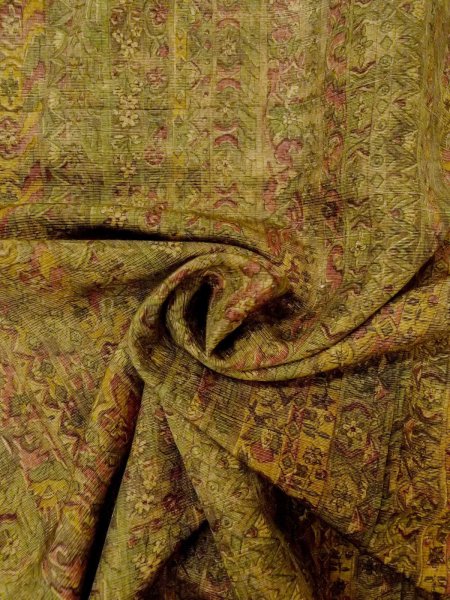 画像10: O0328B 女性用紬  シルク(正絹) 灰色がかった緑色, 唐花 【中古】【USED】【リサイクル】 ★★★☆☆【O0328B】 (10)