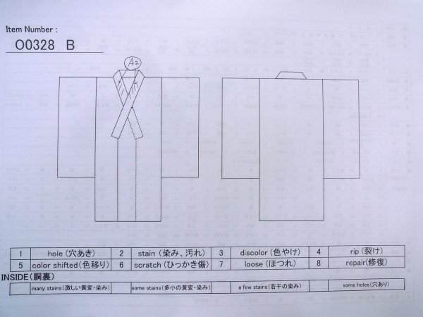 画像12: O0328B 女性用紬  シルク(正絹) 灰色がかった緑色, 唐花 【中古】【USED】【リサイクル】 ★★★☆☆【O0328B】 (12)