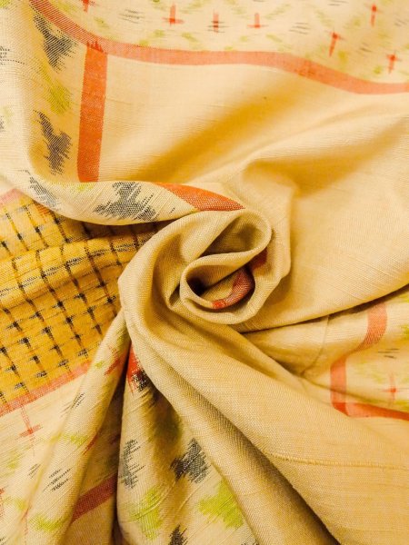 画像12: O0328C 女性用紬  シルク(正絹) ベージュ, 四角 【中古】【USED】【リサイクル】 ★★★☆☆【O0328C】 (12)