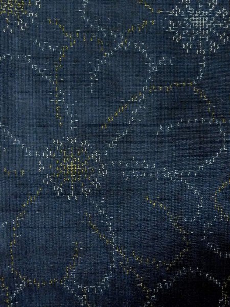 画像5: O0328D 女性用紬 十日町紬 シルク(正絹) 紺, 菊 【中古】【USED】【リサイクル】 ★★★☆☆【O0328D】 (5)