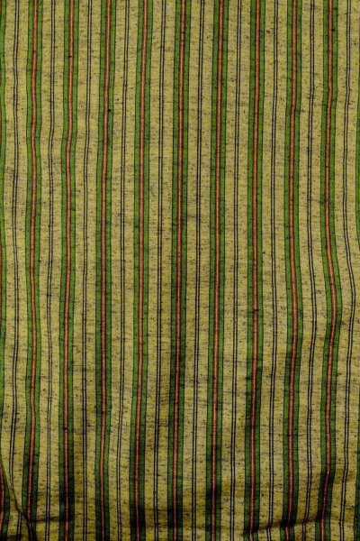 画像3: O0328G 女性用紬  シルク(正絹) 灰色がかった黄緑色, 縞 【中古】【USED】【リサイクル】 ★★★★☆【O0328G】 (3)