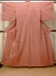 画像1: O0328L 女性用紬  シルク（正絹） 朱赤, 麻の葉 【中古】【USED】【リサイクル】 ★★★★☆【O0328L】 (1)