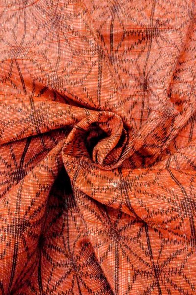 画像12: O0328L 女性用紬  シルク(正絹) 朱赤, 麻の葉 【中古】【USED】【リサイクル】 ★★★★☆【O0328L】 (12)