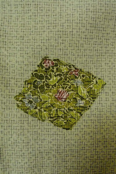 画像5: O0328M 女性用紬  シルク(正絹) 淡い緑色, 花 【中古】【USED】【リサイクル】 ★★★☆☆【O0328M】 (5)