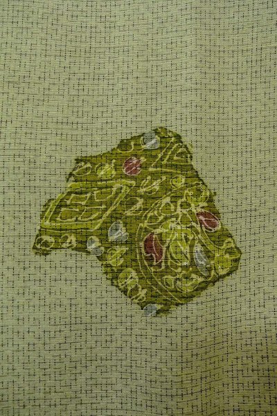 画像6: O0328M 女性用紬  シルク(正絹) 淡い緑色, 花 【中古】【USED】【リサイクル】 ★★★☆☆【O0328M】 (6)