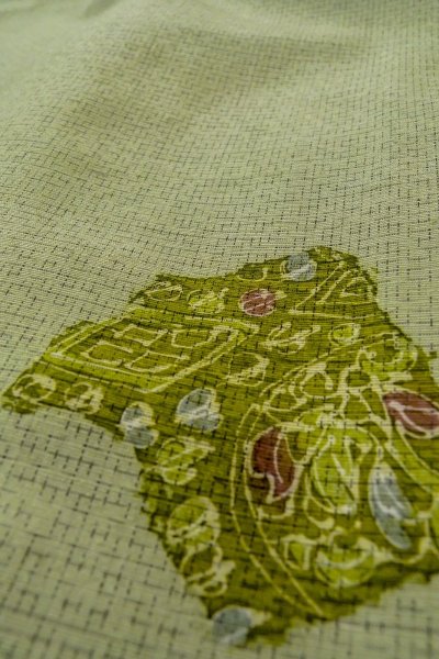 画像10: O0328M 女性用紬  シルク(正絹) 淡い緑色, 花 【中古】【USED】【リサイクル】 ★★★☆☆【O0328M】 (10)