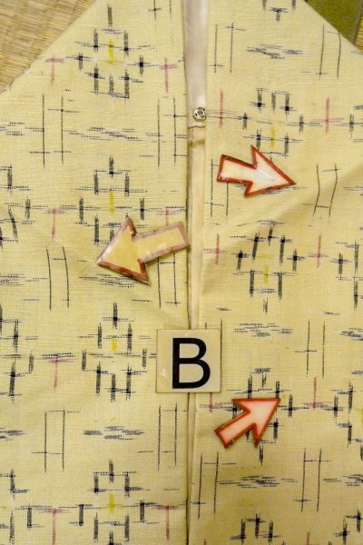 画像15: O0328N 女性用紬  シルク(正絹) アイボリー, 十字 【中古】【USED】【リサイクル】 ★★★☆☆【O0328N】 (15)