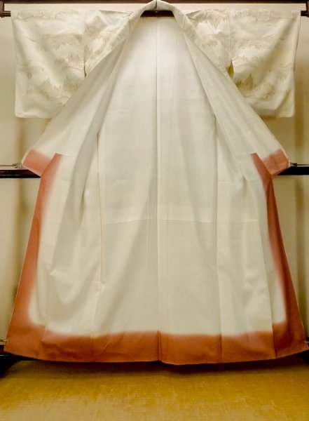 画像2: O0328O 女性用紬 十日町紬 シルク(正絹) 薄いオフ ホワイト, 木 【中古】【USED】【リサイクル】 ★★☆☆☆【O0328O】 (2)