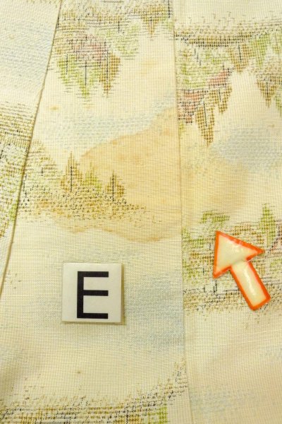 画像18: O0328O 女性用紬 十日町紬 シルク(正絹) 薄いオフ ホワイト, 木 【中古】【USED】【リサイクル】 ★★☆☆☆【O0328O】 (18)