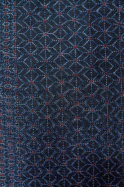画像4: O0328Q 女性用紬 十日町紬 シルク（正絹） 深い藍, 幾何学模様 【中古】【USED】【リサイクル】 ★★★☆☆【O0328Q】 (4)