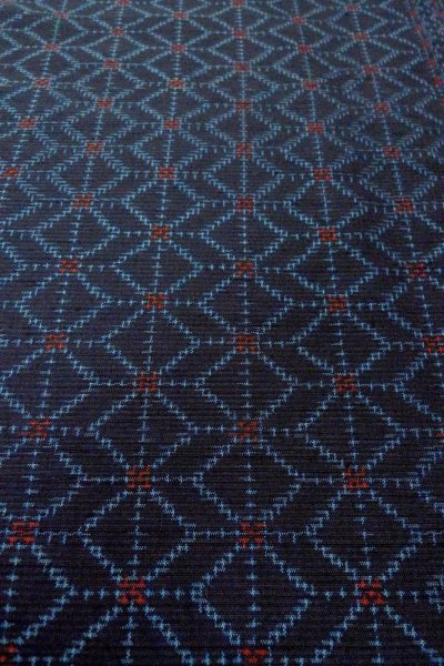 画像10: O0328Q 女性用紬 十日町紬 シルク（正絹） 深い藍, 幾何学模様 【中古】【USED】【リサイクル】 ★★★☆☆【O0328Q】 (10)