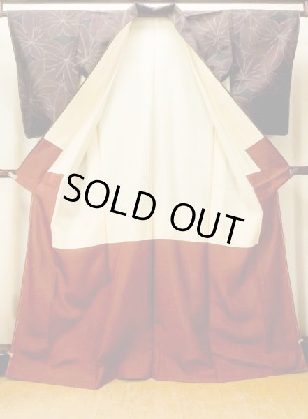 画像2: O0328S 女性用紬  シルク（正絹） 黒, もみじ 【中古】【USED】【リサイクル】 ★★★★☆【O0328S】 (2)