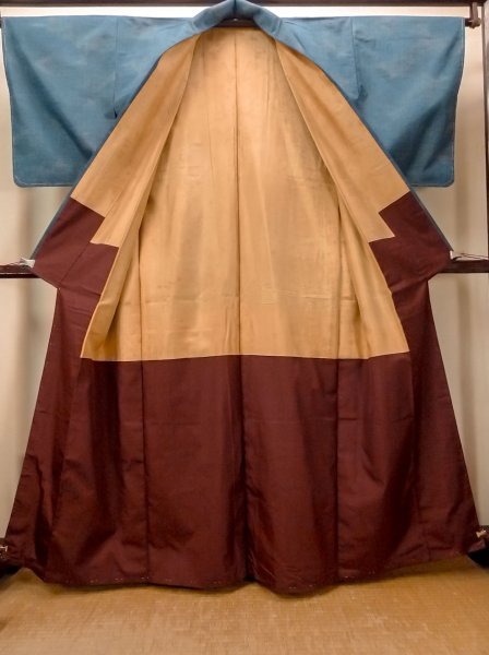 画像2: O0329B 女性用紬  シルク（正絹） 灰色がかった青, 縞 【中古】【USED】【リサイクル】 ★★★★☆【O0329B】 (2)