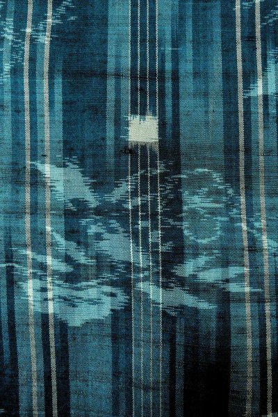 画像5: O0329C 女性用紬  シルク（正絹） 深い水色, 花 【中古】【USED】【リサイクル】 ★★☆☆☆【O0329C】 (5)