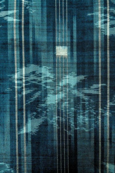 画像6: O0329C 女性用紬  シルク（正絹） 深い水色, 花 【中古】【USED】【リサイクル】 ★★☆☆☆【O0329C】 (6)