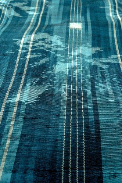 画像9: O0329C 女性用紬  シルク（正絹） 深い水色, 花 【中古】【USED】【リサイクル】 ★★☆☆☆【O0329C】 (9)