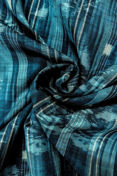 画像12: O0329C 女性用紬  シルク（正絹） 深い水色, 花 【中古】【USED】【リサイクル】 ★★☆☆☆【O0329C】 (12)