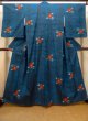 画像1: O0329D 女性用紬  シルク（正絹） 藍, 椿 【中古】【USED】【リサイクル】 ★★★★☆【O0329D】 (1)