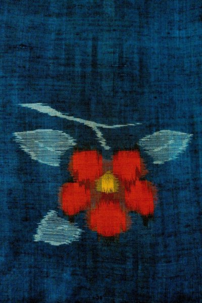 画像5: O0329D 女性用紬  シルク（正絹） 藍, 椿 【中古】【USED】【リサイクル】 ★★★★☆【O0329D】 (5)