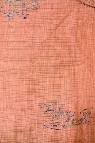 画像3: O0329E 女性用紬  シルク（正絹） 薄い珊瑚色, もみじ 【中古】【USED】【リサイクル】 ★★☆☆☆【O0329E】 (3)