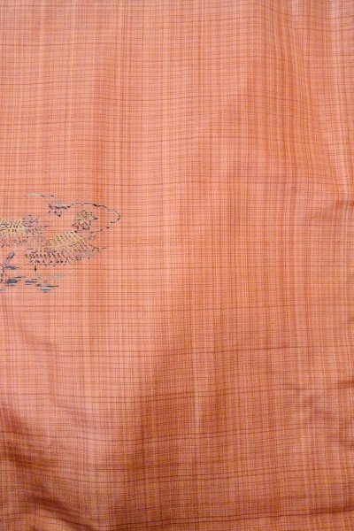 画像4: O0329E 女性用紬  シルク（正絹） 薄い珊瑚色, もみじ 【中古】【USED】【リサイクル】 ★★☆☆☆【O0329E】 (4)