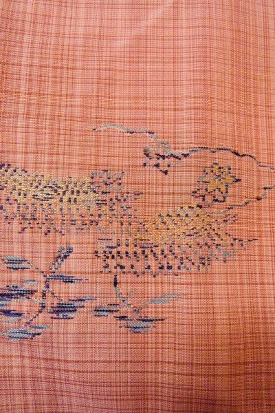 画像6: O0329E 女性用紬  シルク（正絹） 薄い珊瑚色, もみじ 【中古】【USED】【リサイクル】 ★★☆☆☆【O0329E】 (6)