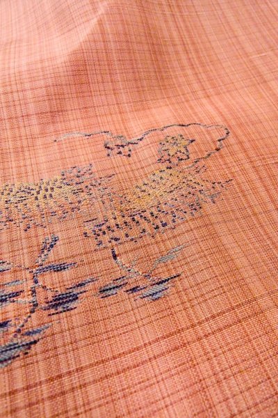 画像10: O0329E 女性用紬  シルク（正絹） 薄い珊瑚色, もみじ 【中古】【USED】【リサイクル】 ★★☆☆☆【O0329E】 (10)