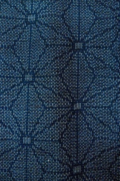 画像6: O0329G 女性用紬  シルク（正絹） 藍, 麻の葉 【中古】【USED】【リサイクル】 ★★★☆☆【O0329G】 (6)