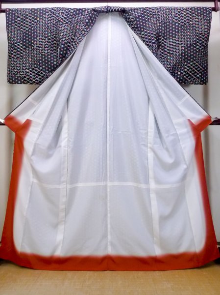 画像2: O0419C 女性用小紋  シルク（正絹） 黒, 麻の葉 【中古】【USED】【リサイクル】 ★★★☆☆【O0419C】 (2)