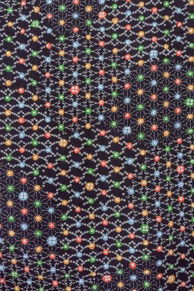 画像4: O0419C 女性用小紋  シルク（正絹） 黒, 麻の葉 【中古】【USED】【リサイクル】 ★★★☆☆【O0419C】 (4)