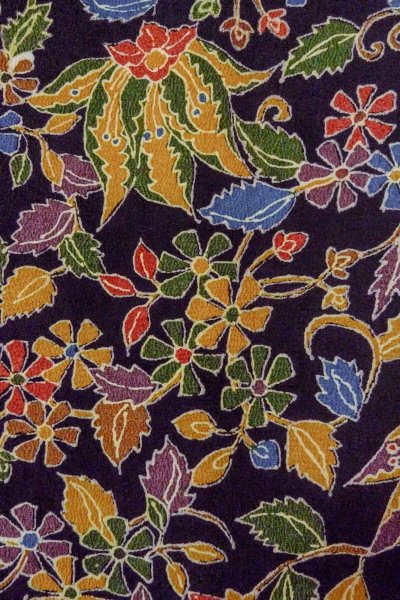 画像6: O0419D 女性用小紋  シルク（正絹） 黒, 唐花 【中古】【USED】【リサイクル】 ★★★☆☆【O0419D】 (6)