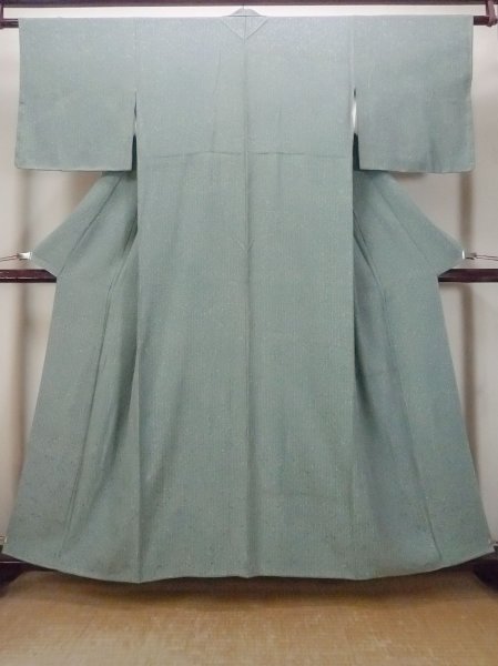 画像1: O0419G 女性用小紋  シルク（正絹） 淡い緑み水色, 花 【中古】【USED】【リサイクル】 ★★☆☆☆【O0419G】 (1)