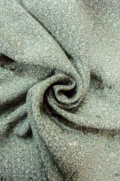 画像12: O0419G 女性用小紋  シルク（正絹） 淡い緑み水色, 花 【中古】【USED】【リサイクル】 ★★☆☆☆【O0419G】 (12)