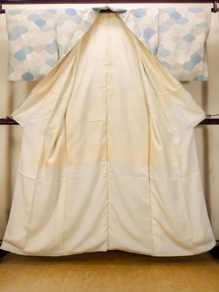 画像2: O0419H 女性用小紋  シルク（正絹） オフ　ホワイト, 花 【中古】【USED】【リサイクル】 ★★☆☆☆【O0419H】 (2)