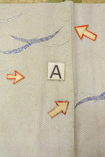 画像14: O0419I 女性用小紋  シルク（正絹） オフ　ホワイト, 芝草 【中古】【USED】【リサイクル】 ★☆☆☆☆【O0419I】 (14)